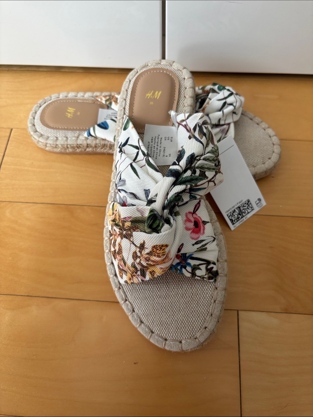 H&M Floral Knot Espadrille Slide - Cream with Multicolor Floral Print